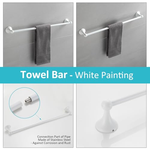 BGL Bathroom Accessories Set, White Paint Expandable Towel Bar 4-Piece Bathroom Accessory Set Wall Mounted Towel Ring Robe Hook Toilet Paper Holder Towel Holder - color: White