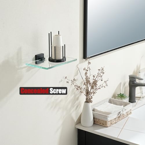 JQK Bathroom Glass Shelf Black, Tempered Glass Shower Storage 8 by 5 inches, 304 Stainless Steel Matte Black Wall Mount, TGS201L8-PB - color: Matte Black, size: 8 Inch