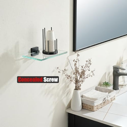 JQK Bathroom Glass Shelf Black, Tempered Glass Shower Storage 8 by 5 inches, 304 Stainless Steel Matte Black Wall Mount, TGS201L8-PB - color: Matte Black, size: 8 Inch