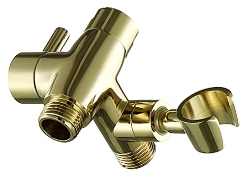 G-Promise Solid Metal Shower Head Diverter with Holder 3-Way | Spray Separately or Both, Adjustable-Angle Bracket, Anti-Leak, Smooth Knob Switch, Easy Install, Universal Replacement Part - color: Polished Gold