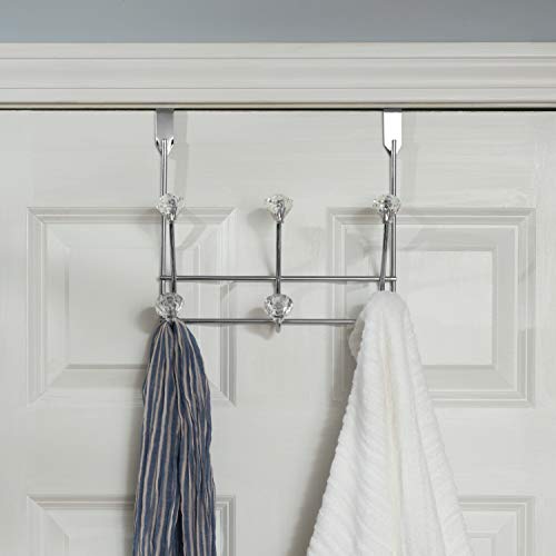 Home Basics 3 Hook Over the Door Hooks with Crystal Knobs, Organize Clothes, Coats, Robes, Towels For Bedroom, Bathroom Or Closet, Chrome - size: 3 Hooks