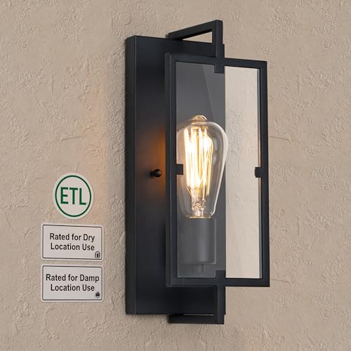 1-Light Bathroom Light Fixture, Matte Black Vanity Lights Wall Sconce with Clear Glass Shade, Indoor Wall Lamp with E26 Base for Mirror Living Room Bedroom Hallway - color: Black