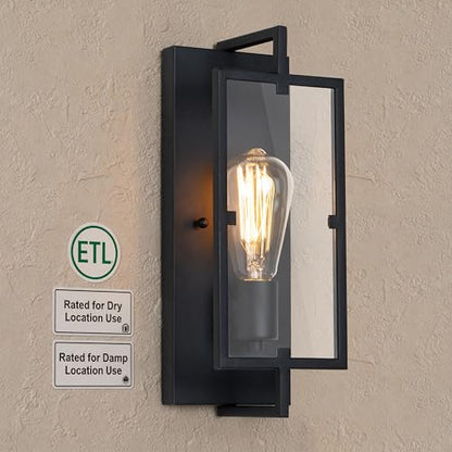 1-Light Bathroom Light Fixture, Matte Black Vanity Lights Wall Sconce with Clear Glass Shade, Indoor Wall Lamp with E26 Base for Mirror Living Room Bedroom Hallway - color: Black