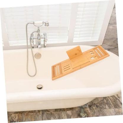 SOLUSTRE Expandable Bamboo Bathtub Tray Table for Bath Accessories Adjustable Bath Tub Organizer Soap Shampoo Wine Holders