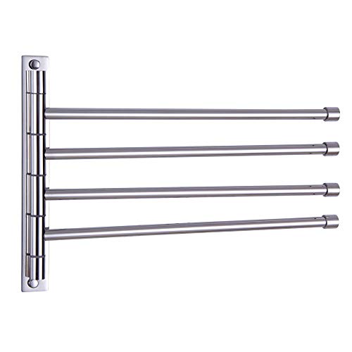 Towel Holder Swing Out Towel Bar Stainless Steel Bathroom Hand Towel Rack 4-Bar Folding Arm Swivel Hanger Wall Mount Polished Finish - color: Polished