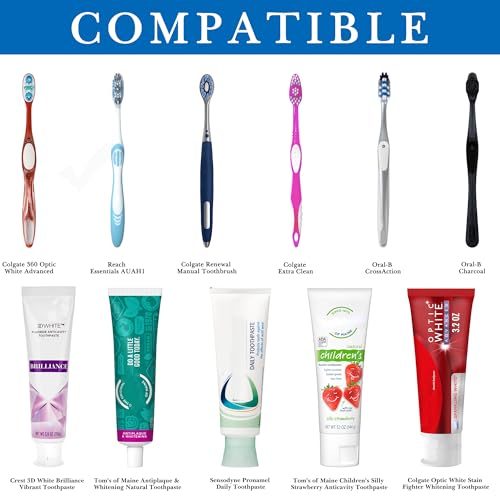 Linkidea Wall Mount Toothbrush Holder and Toothpaste Dispenser, Plastic Self Adhesive 6 Slots Tooth Brush with Cover for Bathroom, Compatible with Oral-B CrossAction, Colgate Extra Clean