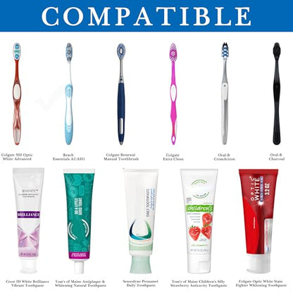 Linkidea Wall Mount Toothbrush Holder and Toothpaste Dispenser, Plastic Self Adhesive 6 Slots Tooth Brush with Cover for Bathroom, Compatible with Oral-B CrossAction, Colgate Extra Clean