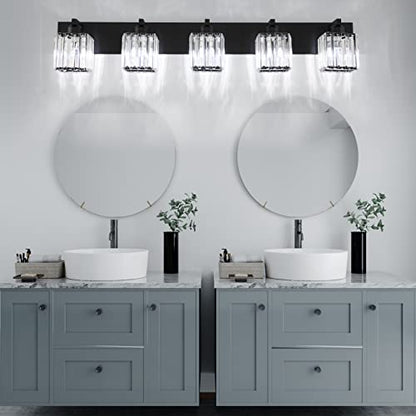 Aipsun Bathroom Vanity Light Black Light Fixtures 5 Light Crystal Vanity Light Modern Bathroom Lighting (Exclude Bulb) - color: Black, size: 40 inch