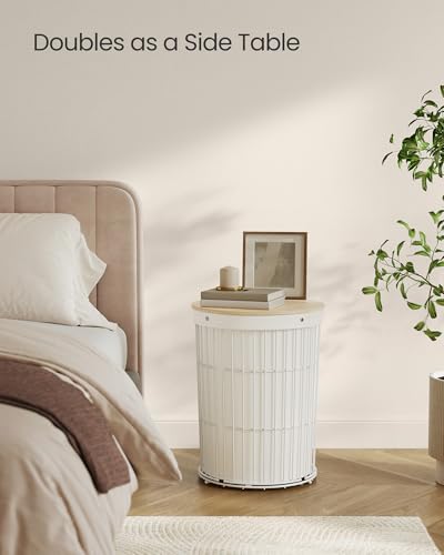 SONGMICS Laundry Hamper with Lid, Round, 25 Gallons (95 L) | Laundry Basket, Versatile, Large Capacity, Removable Fabric Liner, Cream, STOUT Collection ULCB160W01