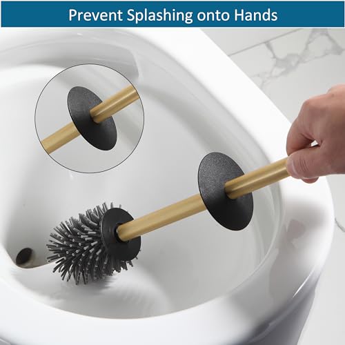 Toilet Brush and Hoder Set Brushed Gold Freestanding for Bathroom - color: Brushed Gold