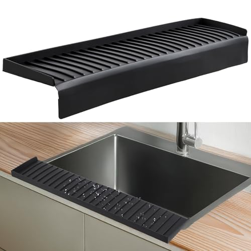 Sink Edge Protector with Suction Cup 4"x24", Silicone Sink Splash Guard for Kitchen & Bathroom, Protect Countertop from Scratches, Stains, for Stainless Steel Granite Quartz-Black - color: Black, size: 4in x 24in
