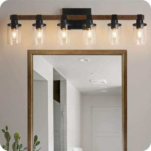 6-Light Bathroom Light Fixture, Vanity Lights for Bathroom with Glass Shade, Rustic Bathroom Light Fixtures, E26 Base F12BD05 - size: 6-Light