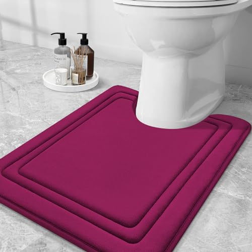 Grandaily Memory Foam Toilet Rugs U-Shaped 24x20, Ultra Soft, Non-Slip and Absorbent Bathroom Rugs, Machine Wash Dry, Comfortable Contour Bath Mat for Toilet Base, Burgundy - color: Burgundy