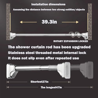 Silver Shower Curtain Rod 27 to 47 Inch,Heavy-Duty inner Lock Stainless Steel Telescopic Rod,1.2-Inch Diameter Bathroom Anti-Rust And anti-Slip Tension Rod Without Drilling,Convenient to Use - color: Stainless steel, size: 27-47 Inches