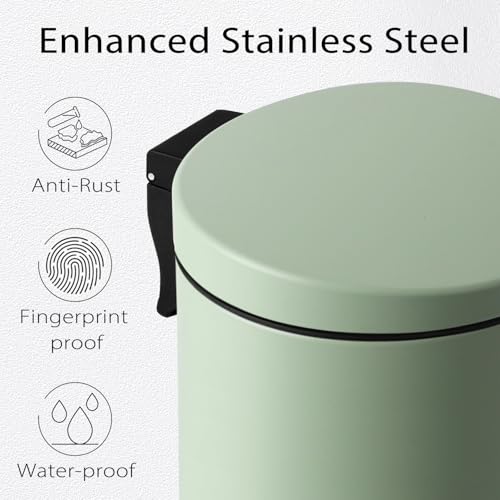 TIPGO Small Bathroom Trash Can with Lid Soft Close, 1.2 Gal, Green | Hands-Free Step Pedal, Removable Inner Bucket, 4.5 Liters, Round Stainless Steel Garbage Can for Bedroom, Office, Kitchen - color: Green