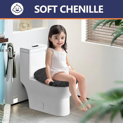 Soft Microfiber Toilet Lid Cover 17.5" x 15" Machine Washable | Solid Toilet Seat Cover Adjustable Rubber Backing Fits Most 16 -17.5" L x 14-16" W Round Oblong and Elongated Toilet Seat - color: Dark Grey