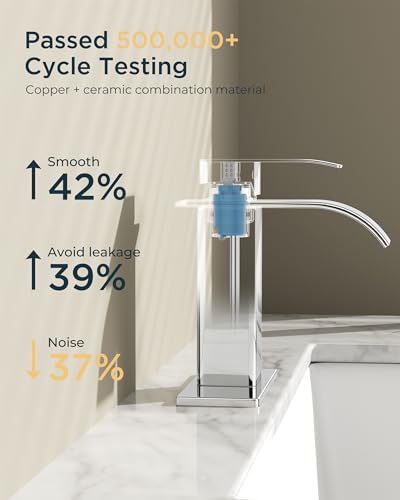 FORIOUS Bathroom Faucet 1 Hole, Waterfall Vanity Sink Faucet Chrome | Bathroom Sink Faucet 1 or 3 Hole, Square Single Handle with 24" cUPC Supply Line and Pop-up Drain, Fits RV Restroom Basin - color: Chrome