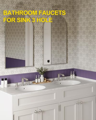 2 Pack Brushed Nickel Waterfall Bathroom Faucet for Sink 3 Hole Widespread | Bathroom Sink Faucets with Pop-up Drain and Supply Lines Stainless Steel 2-Handle Bathroom Sink Faucet by Homevacious - color: Brushed Nickel X 2, size: 8 Inch Widespread