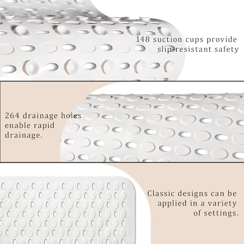 Non-Slip Bathtub Mats Bath Mat Machine Washable with Suction Cups for Tub, 39x15.5 inch, White - color: White