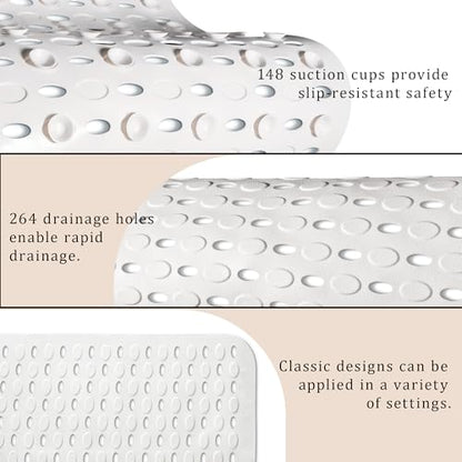 Non-Slip Bathtub Mats Bath Mat Machine Washable with Suction Cups for Tub, 39x15.5 inch, White - color: White