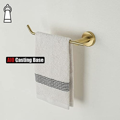JQK Brass Gold Hand Towel Bar, Stainless Steel Towel Ring for Bathroom, 9 Inch Necklace Holder Brushed Golden Wall Mount Left Hand, TR101-BG - color: Gold, size: 9 Inch (Left)