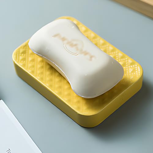 Jessie Bathroom Accessories Set, 3 or 4-Piece Ceramic Bathroom Accessory Set,Soap Dispenser,Toothbrush Holders Set,Tumbler,Soap Dish Embossed Matte Bathroom for Modern Bathrooms (Yellow 4-Piece Suit) - size: Yellow-4 Piece