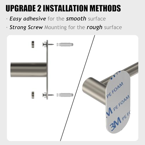 Towel Bar, Adhesive or Drill Wall Mount, Brushed Nickel, 1 Pack | Adjustable 14.4 to 25.2 Inch, 304 Stainless Steel Hand Towel Holder, Round Base Towel Racks for Bathroom, Kitchen Use - color: Standard Length–nickel