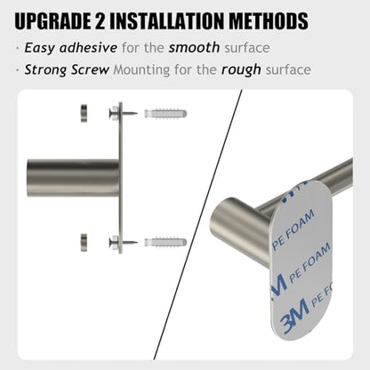 Towel Bar, Adhesive or Drill Wall Mount, Brushed Nickel, 1 Pack | Adjustable 14.4 to 25.2 Inch, 304 Stainless Steel Hand Towel Holder, Round Base Towel Racks for Bathroom, Kitchen Use - color: Standard Length–nickel