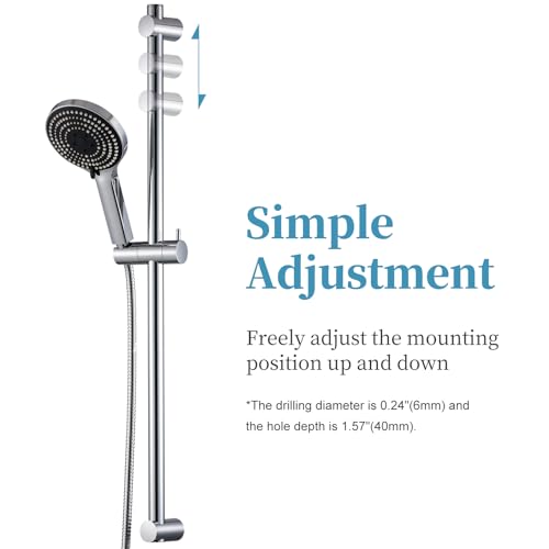 OFFO Shower Slide Bar Combo, Adjustable 33 in Slide Bar with 6-Mode High Pressure Handheld Shower Head and 60 in Stainless Steel Hose, Screw Wall Mounted, Chrome - color: Chrome, style: 33" Slide Bar & 60" Hose