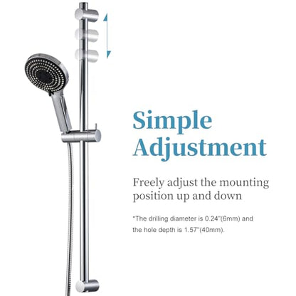 OFFO Shower Slide Bar Combo, Adjustable 33 in Slide Bar with 6-Mode High Pressure Handheld Shower Head and 60 in Stainless Steel Hose, Screw Wall Mounted, Chrome - color: Chrome, style: 33" Slide Bar & 60" Hose