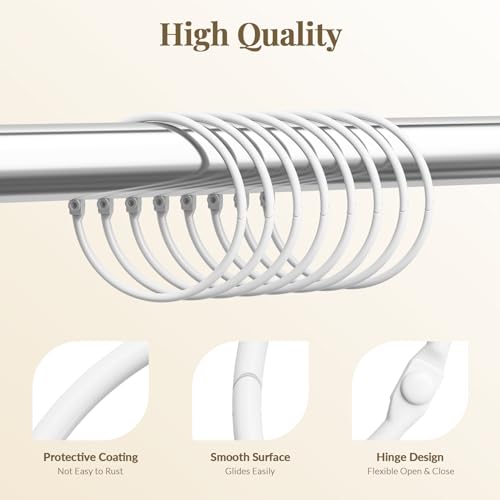 Bathway Anti-Drop Shower Rings, 12 Pcs Metal Rings for Curtain Rod, Rust Proof, White - color: White, style: Classic Round