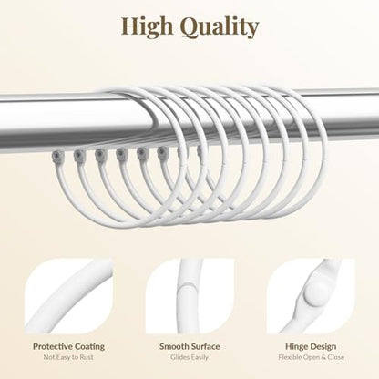 Bathway Anti-Drop Shower Rings, 12 Pcs Metal Rings for Curtain Rod, Rust Proof, White - color: White, style: Classic Round