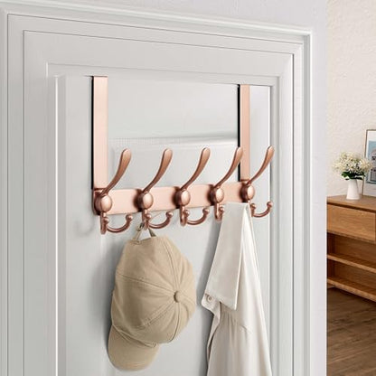 Over Door Hook 2.0 - Upgraded Version - Simple-Assembly, Strong, Heavy-Duty Stainless Steel 5-Tri-Hook Over The Door Hanger Rack, SimpleStrong Series, Rose Gold - color: Rose Gold