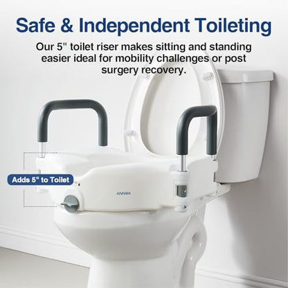 5" Toilet Seat Riser Supports 300lbs Raised Toilet Seat with Removable Padded Arms for Seniors, Pregnant, Handicap(N1FYT14-AZ)