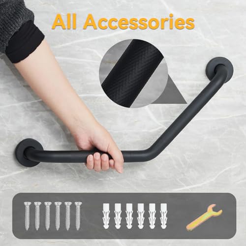 Bathroom Grab Bar, 20 Inch Angled Grab Bar with Anti-Slip Knurled Grip, Matte Black Stainless Steel Bath Balance Bar, Wall Mount Safety Hand Rail Support, Handicap Elderly Senior Assist Bath Handle - color: Matte Black