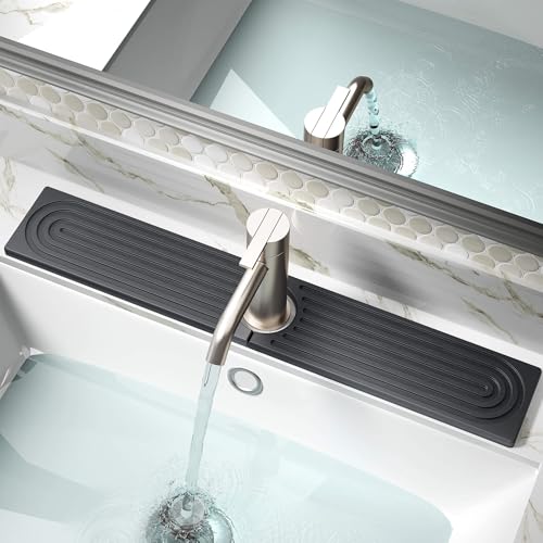 DK177 Faucet Mat for Kitchen Sink - Water Absorbing Stone Tray for Sink, Diatomite Fast-Drying Faucet Mat, Faucet Splash Guard for Bathroom Counter (Dark Gray, 23.6" x 4") - color: Dark Gray, size: 23.6" x 4"