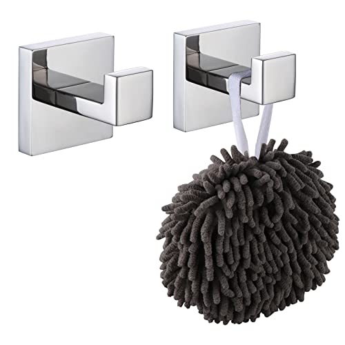 KOKOSIRI Bath Towel Hook Wall Mount Square Robe Hook Coat Hook, Bathroom Kitchen Garage Heavy Duty Wall Mounted, SUS 304 Stainless Steel, Polished Chrome, B1010CH-P2 - color: Polished Chrome, size: 2 Pack