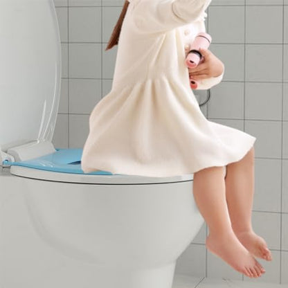 17" Round Toddler Toilet Seat, Built-In Potty Training Seat with Soft Quiet Close Non-Slip Design, Magnetic Kids Seat and Cover for Family Bathrooms, Durable and Easy to Clean,Blue - color: Blue, with Toddler Seat, size: Round (17″)