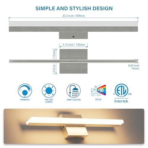 ZAGO 24 Inch Bathroom Linear Vanity Light Fixtures Over Mirror - LED Modern Wall Mounted Adjustable Hardwired Picture Lighting Bar with 5CCT Switchable, ETL & Damp Rated, Black, 2-Pack - style: Fixed-Black