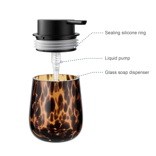 Marble Glass Liquid Soap/Lotion/Hand Sanitizer Pump Dispenser, Refillable for Kitchen and Bathroom Countertop (Amber) - color: Amber Liquid