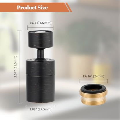 Hibbent Faucet Aerator, 360 Degree Kitchen Sink Faucet Aerator, Dual-function Swivel Big Angle Kitchen Faucet Attachment, Faucet Replacement Part, Oil-Rubbed Bronze - color: Oil Rubbed Bronze, style: Dual Modes