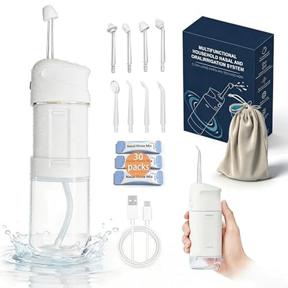 PATO Nasal and Oral Dual-Function Irrigation System, White | 8 Nozzles, 30 Packs of Salt Packets, Relieves Sinus Problems, Dual Care for Mouth and Nose - color: White