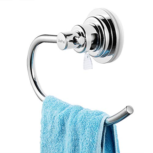 JiePai Vacuum Suction Cup Towel Holder,Bath Shower Towel Ring,Chrome | Wall Mounted ,Round Towel Holder,No Drill Hand Towel Holder,Adhesive Towel Ring - color: Suction Towel Rack-chrome