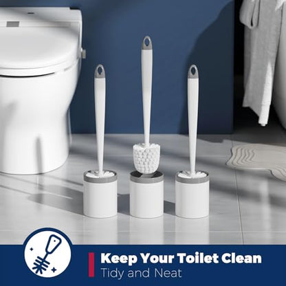 Holaloha Toilet Brush and Holder Set, Compact Design, 3 Pack, White | Bathroom Accessories, Ergonomic Handle, Space Saving, Dense Bristles, Deep Cleaning, Scrubber, with 3 Groove Gap Brushes