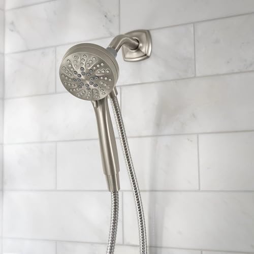 Moen Engage Magnetix Spot Resist Brushed Nickel 3.5-Inch Six-Function Detachable Handheld Showerhead with Magnetic Docking System, 26100SRN - color: Spot Resist Brushed Nickel, size: Showerhead