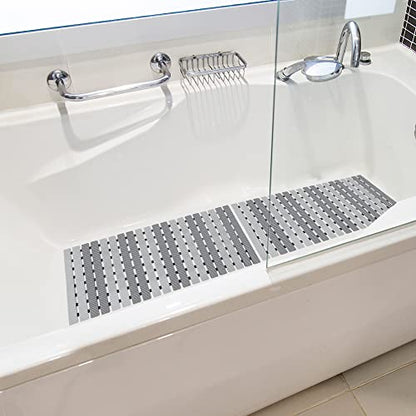 BEMISO Shower Mat Non Slip Bathtub Mat with Suction Cups and Drain Holes 27.5 x15.7 Inch Bath Mat for Tub & Shower.Easy Dry,Easy to Cut,Eco-Friendly - color: Dark Grey Light Grey, size: 27.5 x 15.7 inches