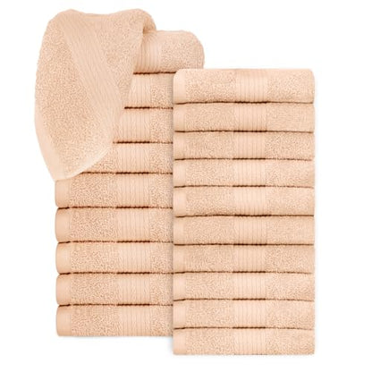 100% Cotton Washcloths 12x12 Inches, 600 GSM, Soft & Absorbent, Durable, Set of 20, Beige - color: Beige, size: Washcloth Set of 20