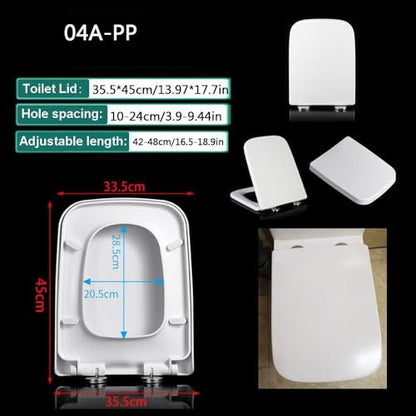Quick Release Rectangular Soft Close Toilet Seat with Easy Cleaning, Top Fixing & Adjustable Hinges, White Plastic Cover, 03b - size: 04a