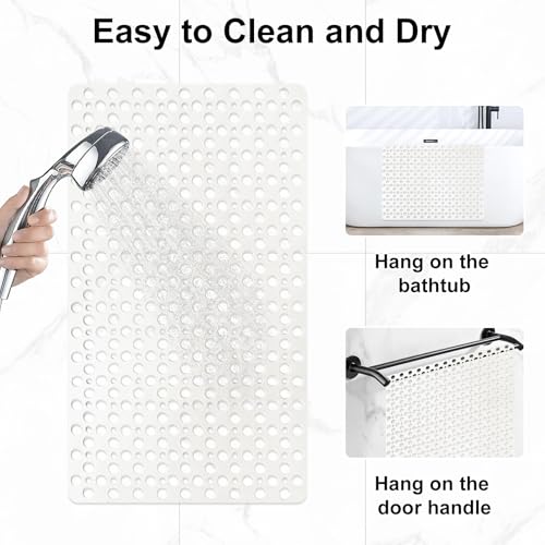 Bathtub Mat and Shower Mat Non Slip: 30 x 17 inch Soft TPE Bath Tub Mat with Suction Cups and Drain Holes, Anti Slip Shower Mats for Inside Shower, Machine Washable, Easy to Dry&Cut - color: White, size: 30" x 17" (Rectangular)