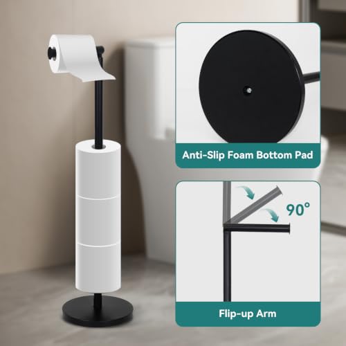 Toilet Paper Holder Stand - Free Standing Toilet Paper Roll Holder for 4 Rolls with Anti-Slip Base Bathroom Organizers and Storage,Black